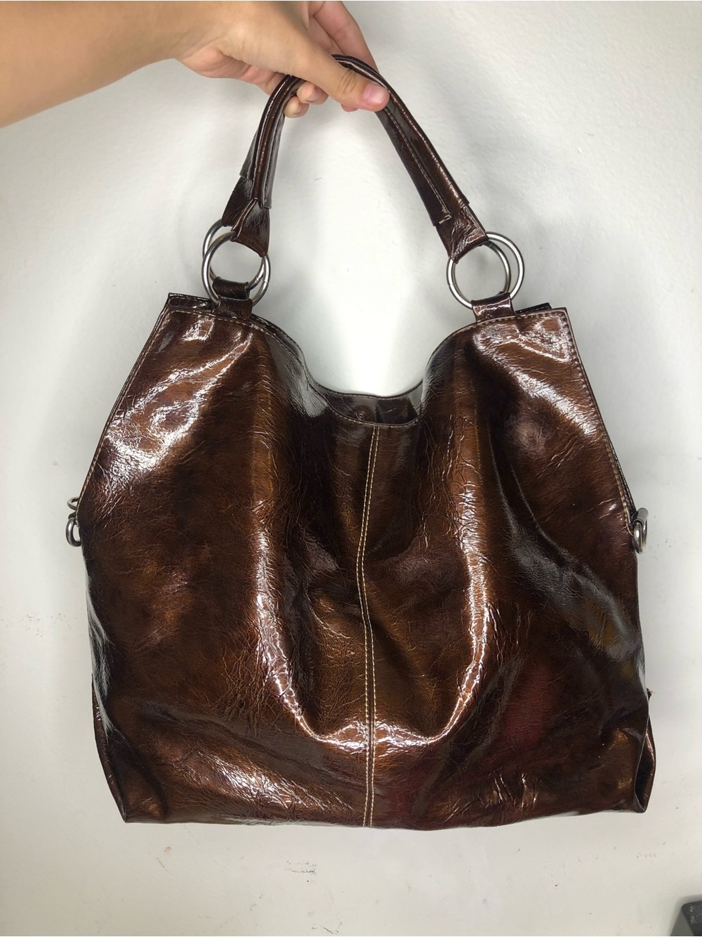 Classic Brown faux Leather Gloss Tote Bag
